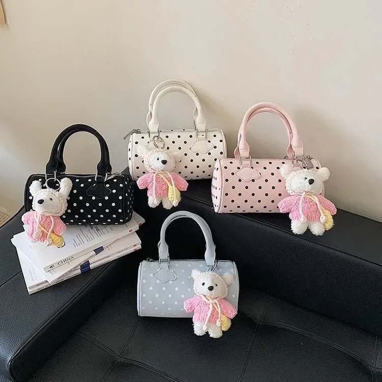 Tas Selempang Wanita Bahan PU Sintetis Motif Heart Warna Putih Bentuk Kotak Tali Grosir Import