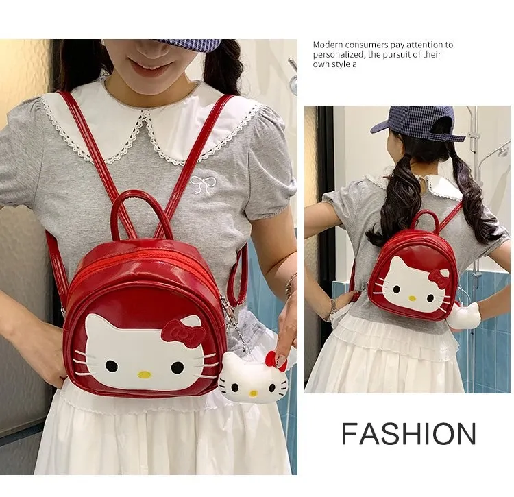Tas Ransel Anak Bahan PU Sintetis Motif Print Warna Merah Bentuk Kotak Tali Grosir Import