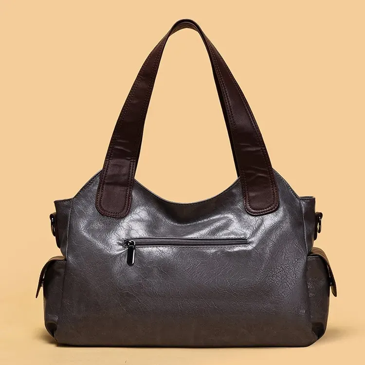 Tas Bahu Wanita Bahan PU Sintetis Polos Bentuk Kotak Tali Lebar Resleting Grosir Import