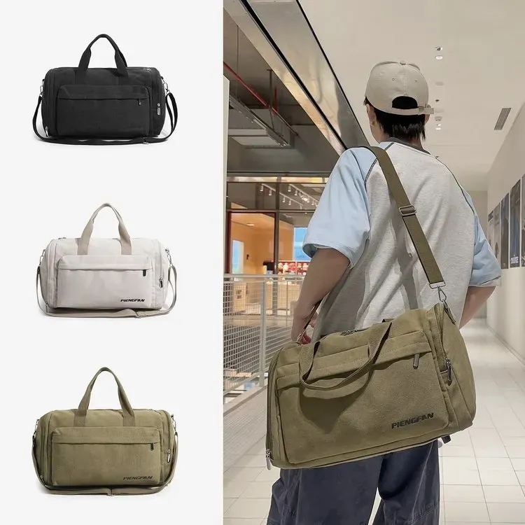Tas Selempang Pria Bahan Kain Polos Warna Hijau Bentuk Bulat Tali Panjang Grosir Import