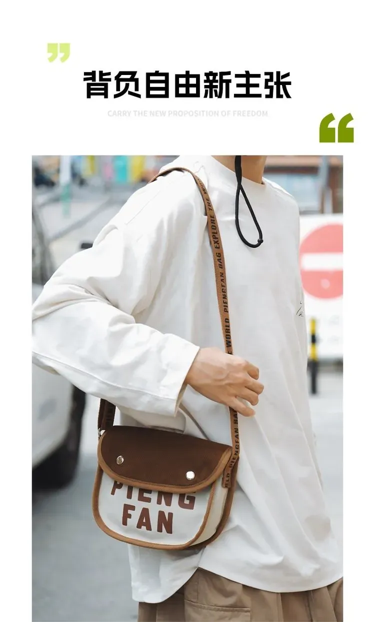 Tas Selempang Wanita Bahan Kanvas Polos Bentuk Crescent Tali Panjang Resleting Grosir Import