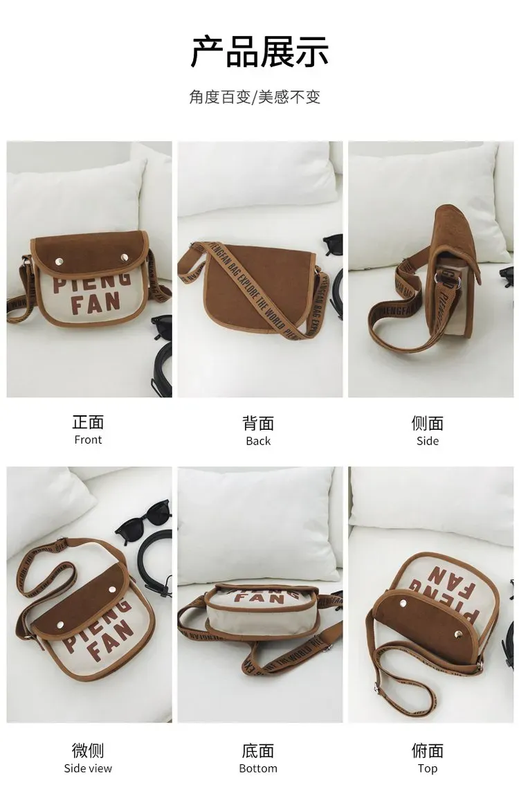 Tas Selempang Wanita Bahan Kanvas Polos Bentuk Crescent Tali Panjang Resleting Grosir Import