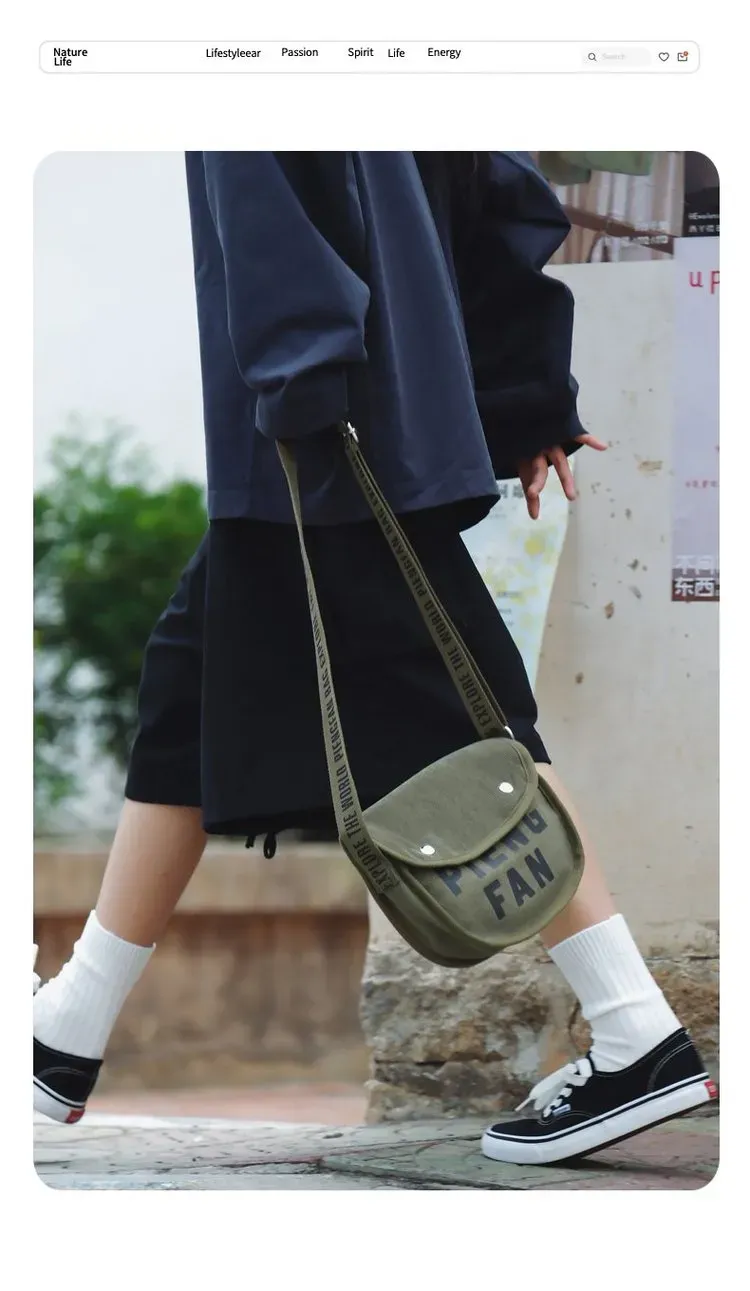 Tas Selempang Wanita Bahan Kanvas Polos Bentuk Crescent Tali Panjang Resleting Grosir Import