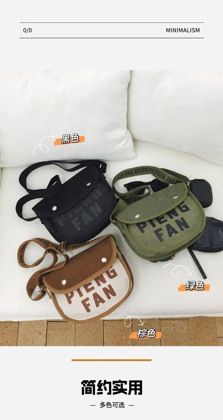 Tas Selempang Wanita Bahan Kanvas Polos Bentuk Crescent Tali Panjang Resleting Grosir Import