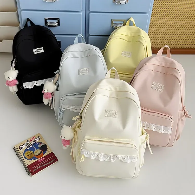 Tas Ransel Wanita Bahan Nylon Motif Polkadot Warna Biru Bentuk Kotak Tali Lebar Grosir Import