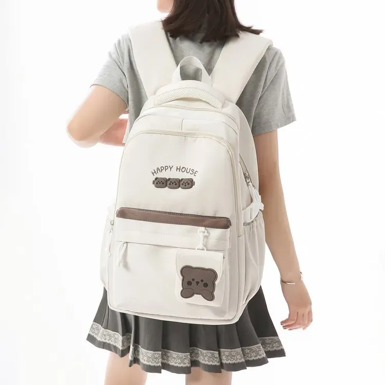 Tas Ransel Wanita Bahan Nylon Motif Polkadot Warna Biru Bentuk Kotak Tali Lebar Grosir Import