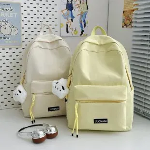 Tas Ransel Wanita Bahan Kain Polos Warna Kuning Bentuk Kotak Tali Lebar Grosir Import