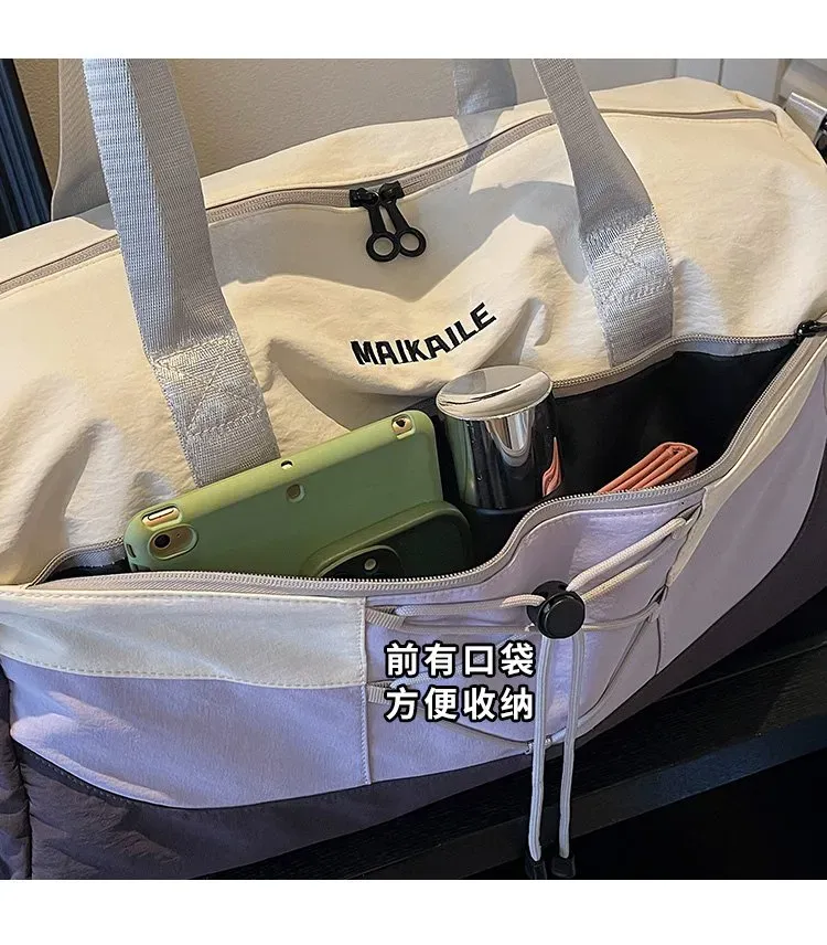 Tas Selempang Wanita Bahan Nylon Polos Warna Ungu Bentuk Kotak Tali Panjang untuk Travel