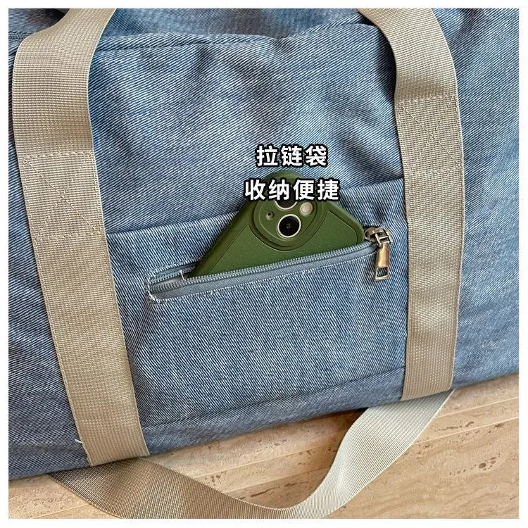 Tas Selempang Wanita Bahan Nylon Motif Print Warna Biru Bentuk Kotak Tali untuk Travel Grosir
