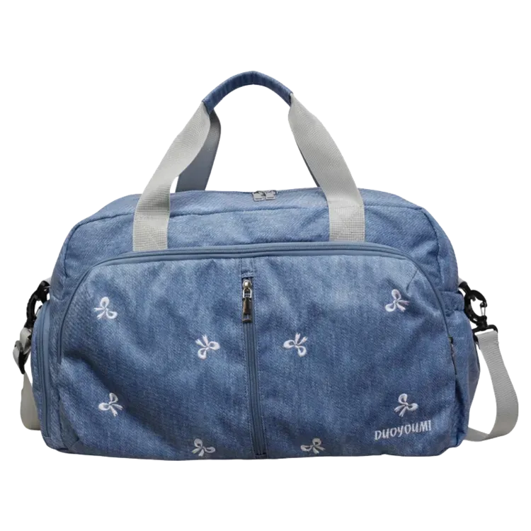 Tas Selempang Wanita Bahan Nylon Motif Print Warna Biru Bentuk Kotak Tali untuk Travel Grosir