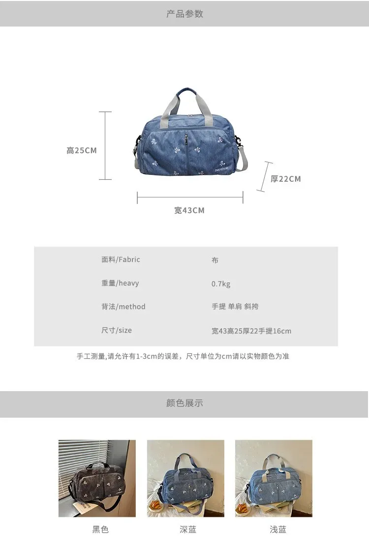 Tas Selempang Wanita Bahan Nylon Motif Print Warna Biru Bentuk Kotak Tali untuk Travel Grosir