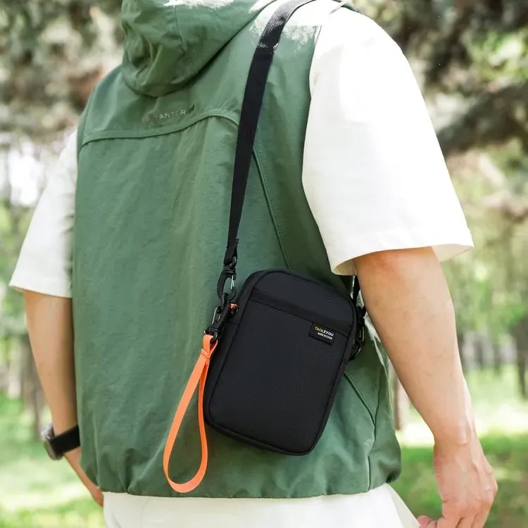 Tas Selempang Wanita Bahan Nylon Polos Warna Hitam Bentuk Kotak Tali Panjang untuk Jualan
