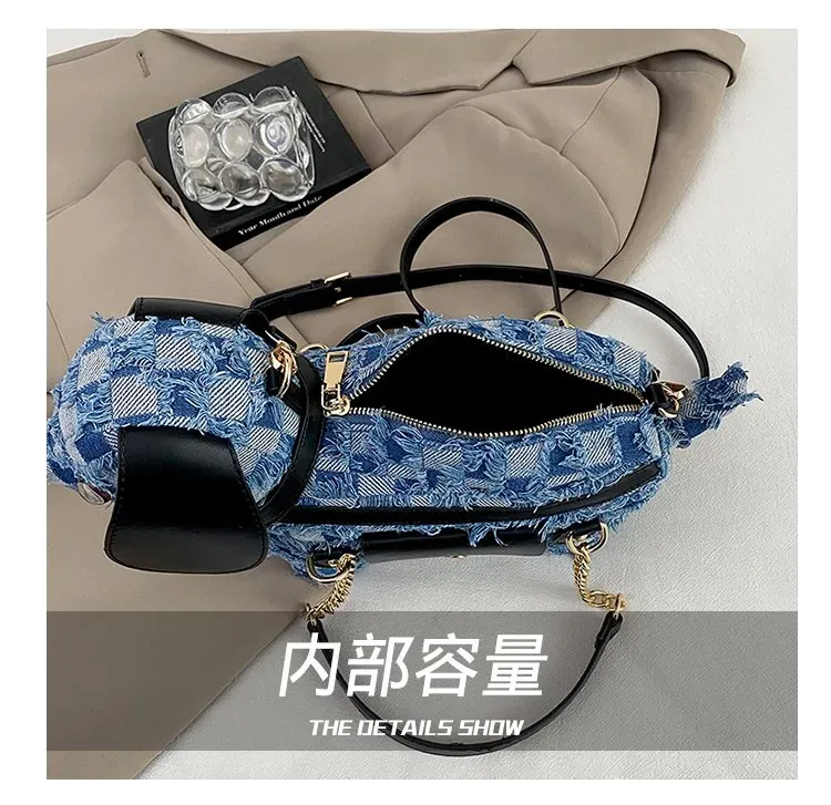 Tas Selempang Wanita Bahan PU Sintetis Motif Print Warna Biru Model Hobo Tali Grosir Import