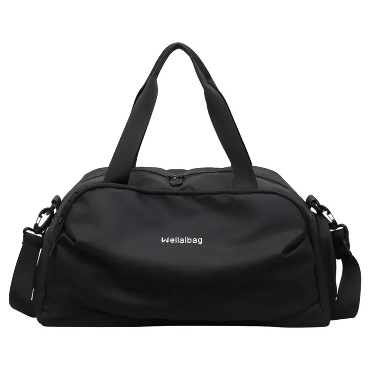 Tas Selempang Wanita Bahan Nylon Polos Warna Hitam Bentuk Kotak Tali Panjang untuk Toko Online