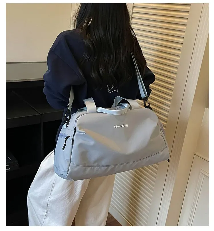 Tas Selempang Wanita Bahan Nylon Polos Warna Hitam Bentuk Kotak Tali Panjang untuk Toko Online