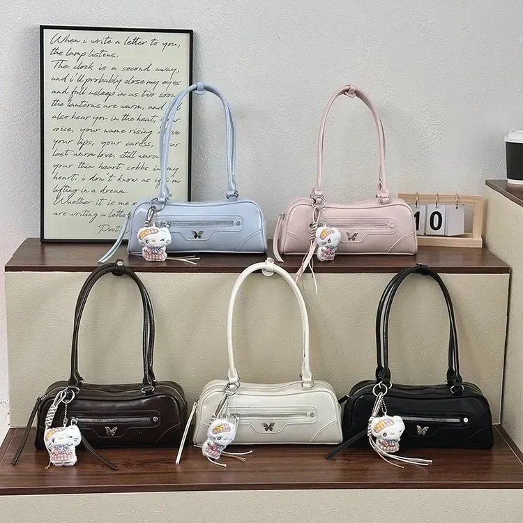 Tas Selempang Wanita Bahan PU Sintetis Motif Print Warna Putih Bentuk Crescent Resleting