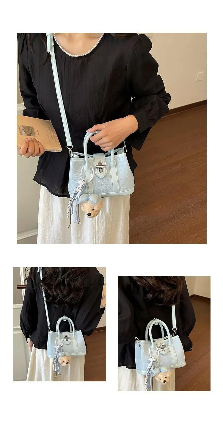 Tas Selempang Wanita Bahan PU Sintetis Polos Warna Biru Bentuk Kotak Tali Pilihan Reseller