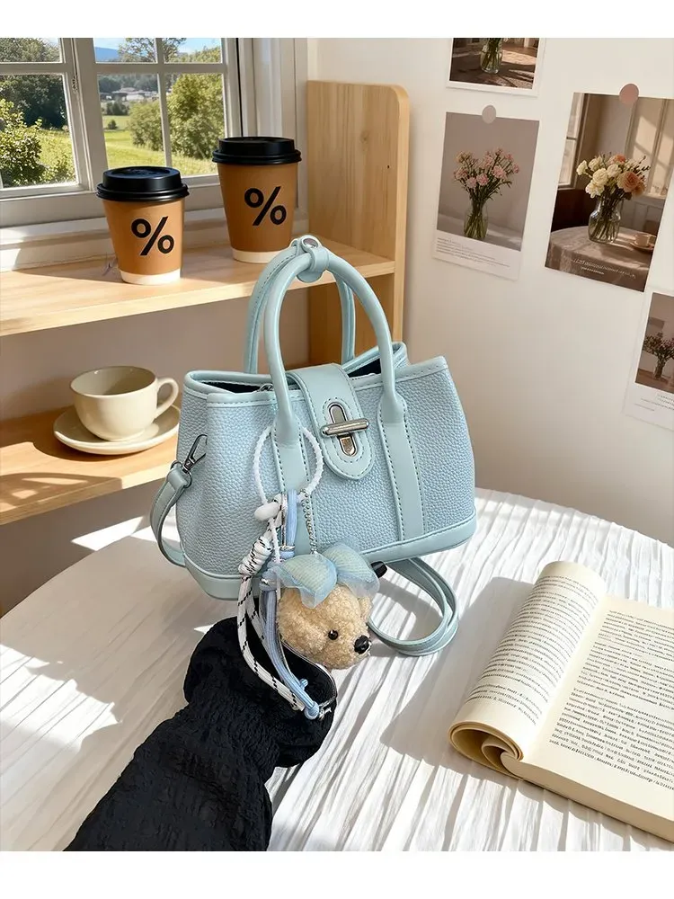 Tas Selempang Wanita Bahan PU Sintetis Polos Warna Biru Bentuk Kotak Tali Pilihan Reseller