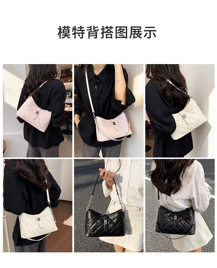 Tas Selempang Wanita Bahan PU Sintetis Model Quilted Warna Putih Bentuk Crescent Grosir Import