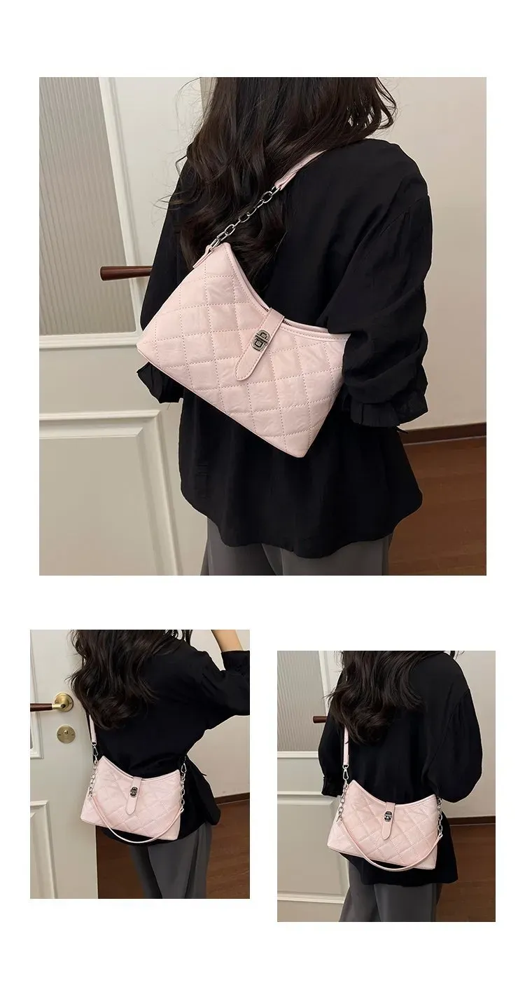 Tas Selempang Wanita Bahan PU Sintetis Model Quilted Warna Putih Bentuk Crescent Grosir Import