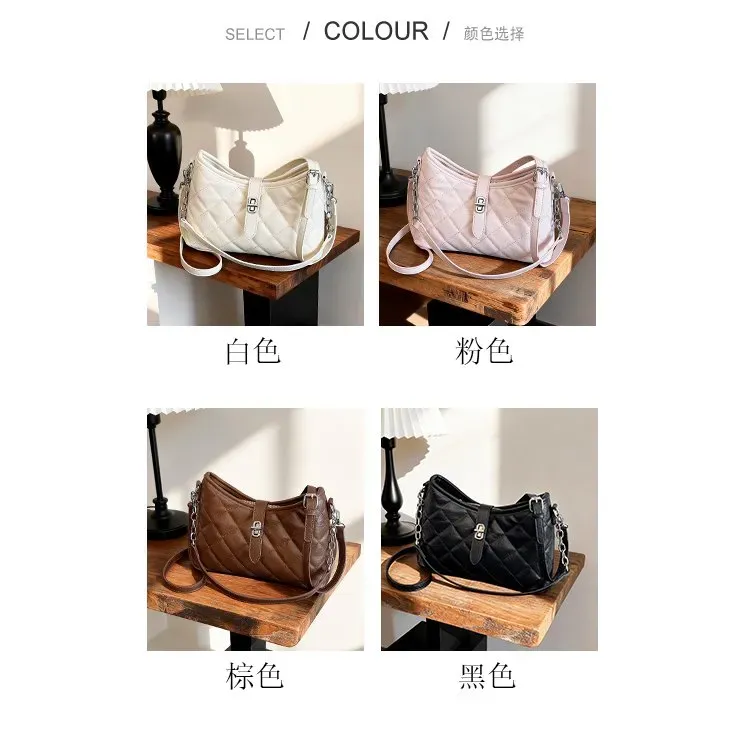 Tas Selempang Wanita Bahan PU Sintetis Model Quilted Warna Putih Bentuk Crescent Grosir Import