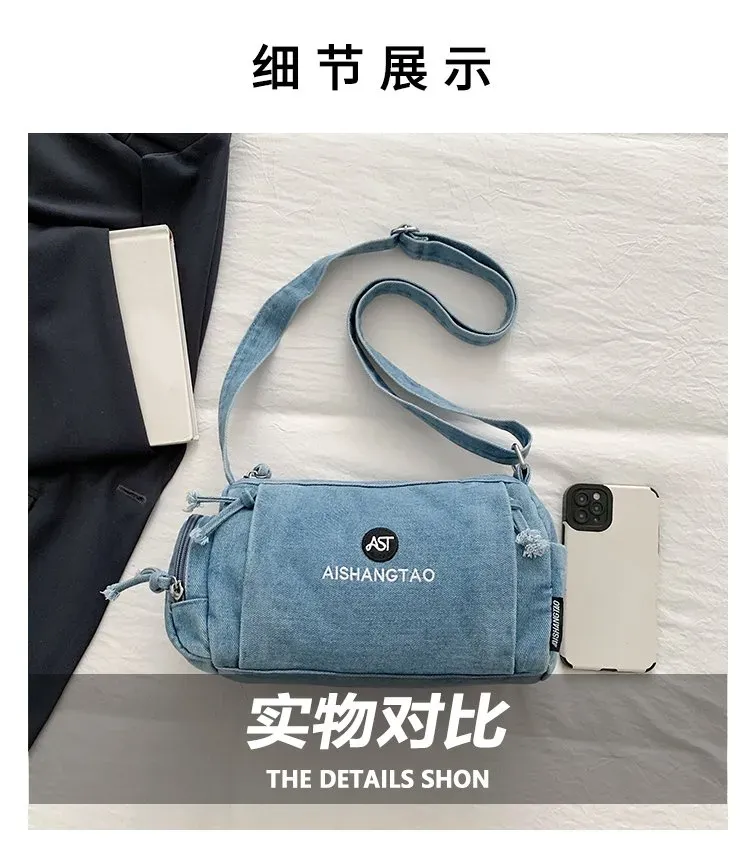 Tas Selempang Wanita Bahan PU Sintetis Polos Warna Biru Bentuk Bulat Tali Grosir Import