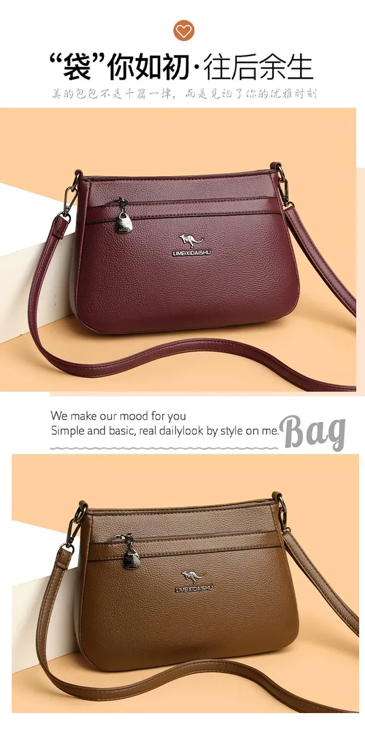 Tas Selempang Wanita Bahan PU Sintetis Polos Bentuk Kotak Tali Lebar Resleting Stok Grosir