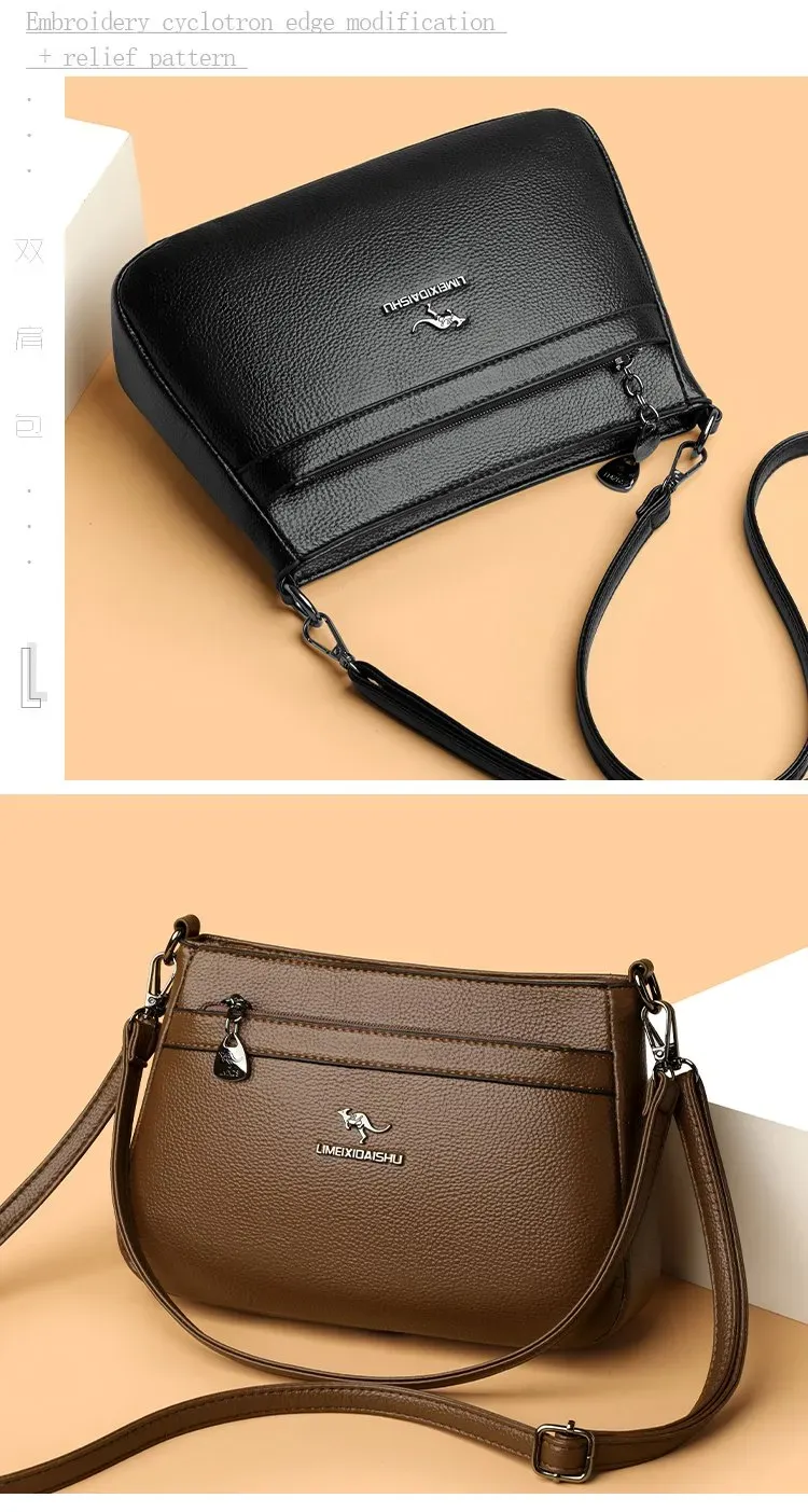 Tas Selempang Wanita Bahan PU Sintetis Polos Bentuk Kotak Tali Lebar Resleting Stok Grosir