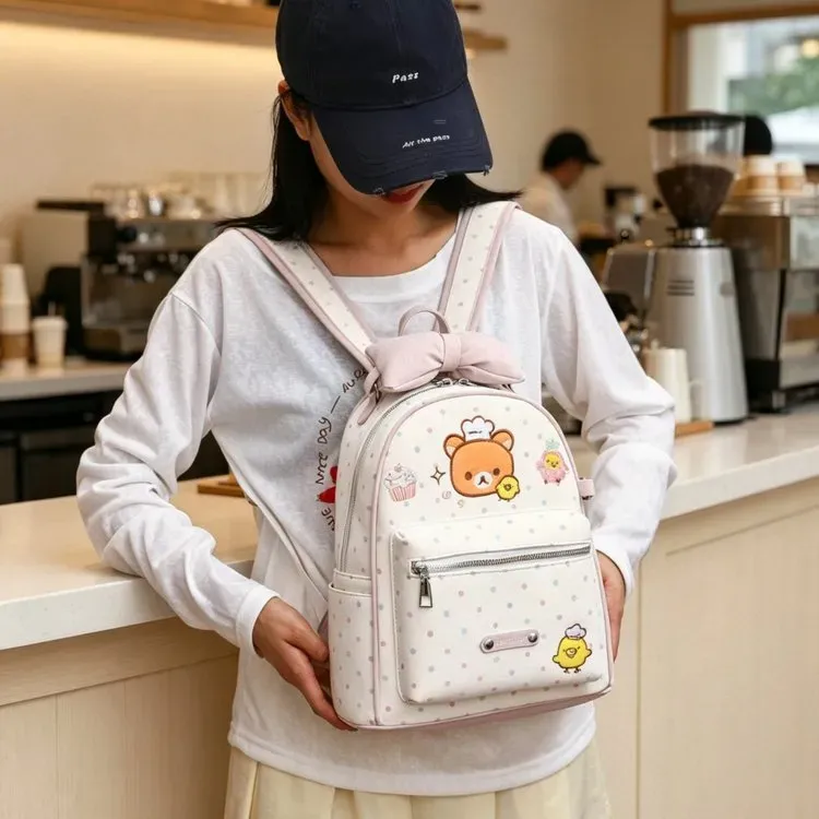 Tas Ransel Wanita Bahan PU Sintetis Motif Polkadot Warna Putih Bentuk Kotak Tali Harga Grosir