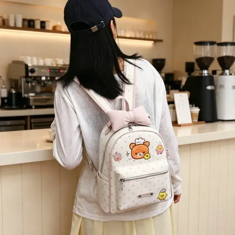 Tas Ransel Wanita Bahan PU Sintetis Motif Polkadot Warna Putih Bentuk Kotak Tali Harga Grosir
