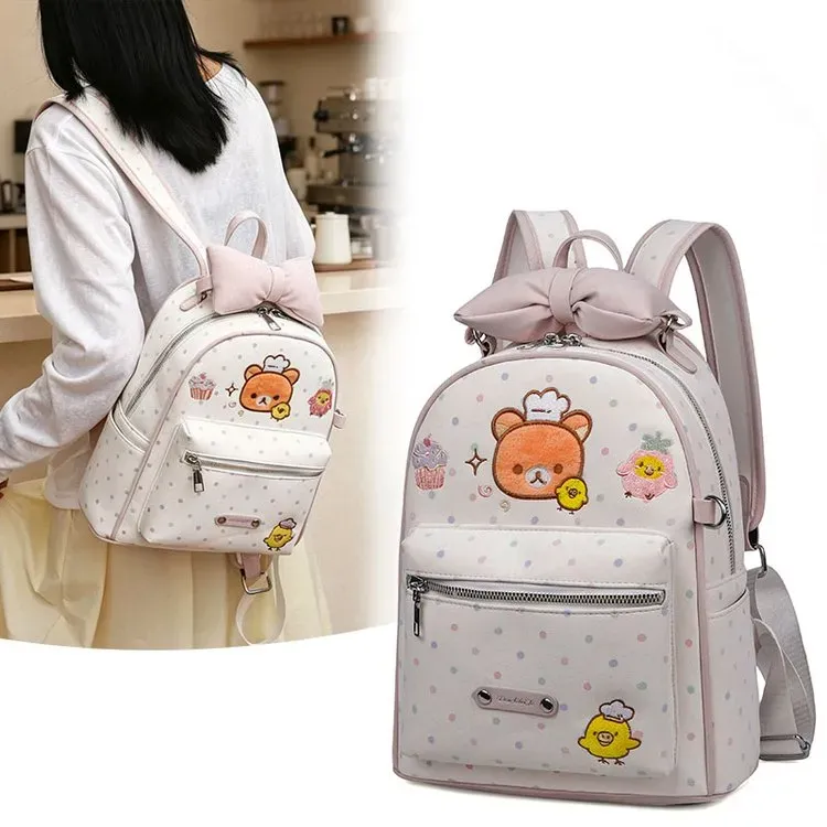 Tas Ransel Wanita Bahan PU Sintetis Motif Polkadot Warna Putih Bentuk Kotak Tali Harga Grosir