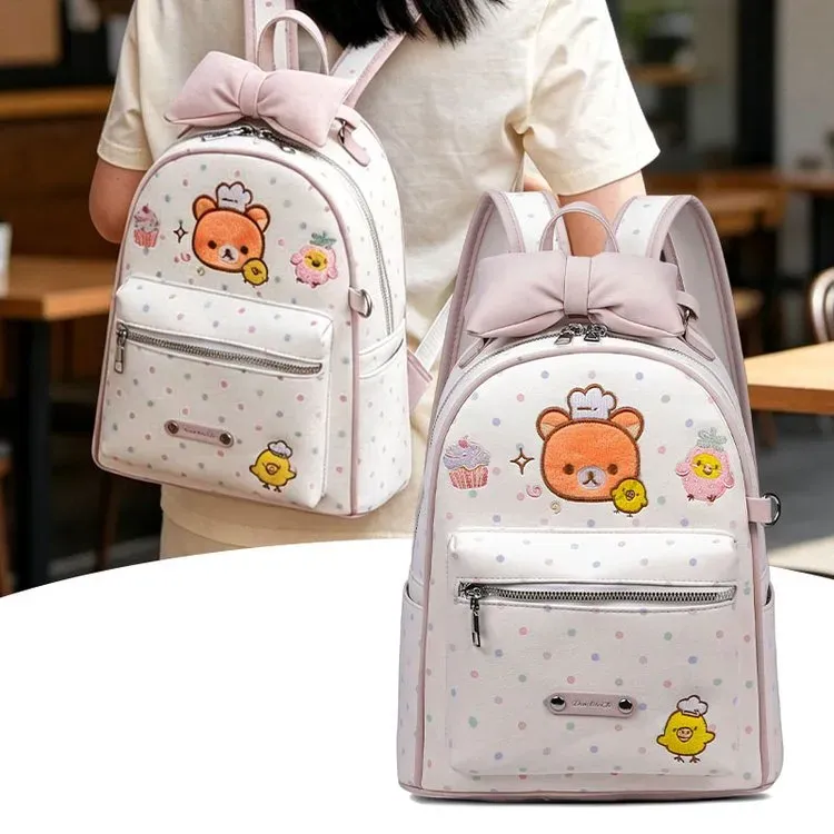 Tas Ransel Wanita Bahan PU Sintetis Motif Polkadot Warna Putih Bentuk Kotak Tali Harga Grosir