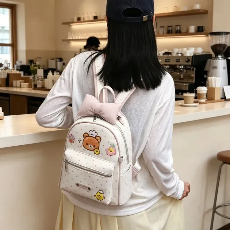 Tas Ransel Wanita Bahan PU Sintetis Motif Polkadot Warna Putih Bentuk Kotak Tali Harga Grosir