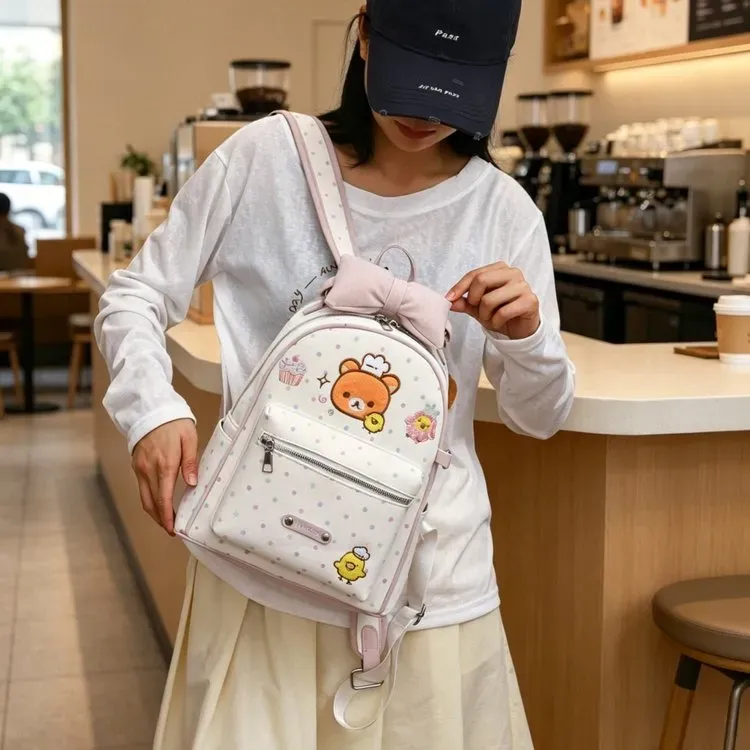 Tas Ransel Wanita Bahan PU Sintetis Motif Polkadot Warna Putih Bentuk Kotak Tali Harga Grosir