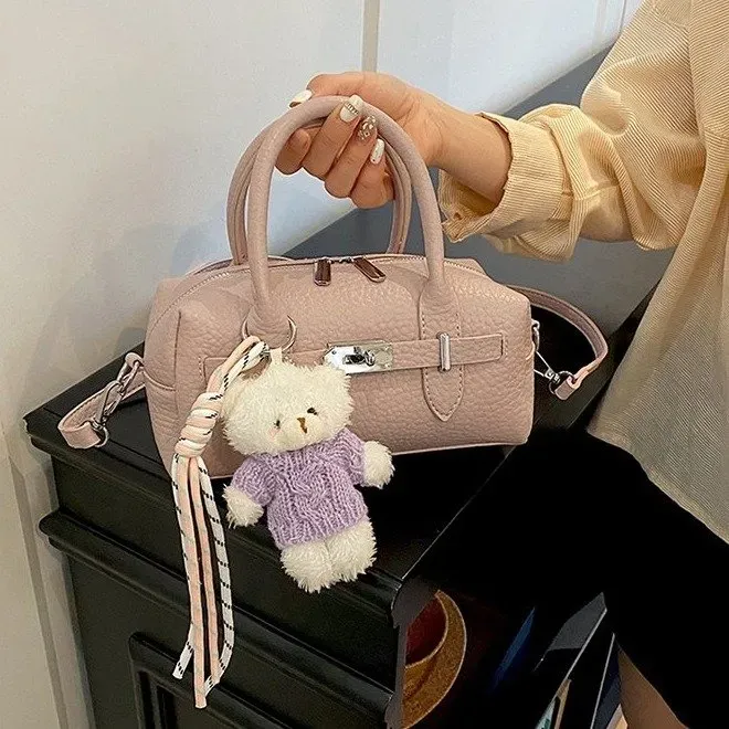 Tas Selempang Wanita Bahan PU Sintetis Polos Warna Biru Model Hobo Tali Panjang