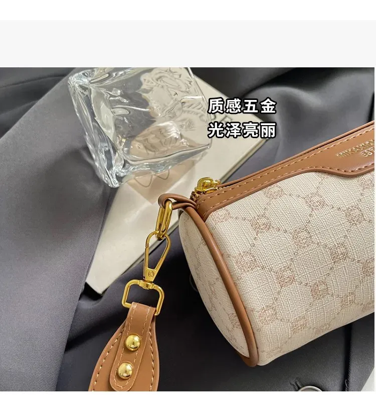 Tas Selempang Wanita Bahan PU Sintetis Motif Print Bentuk Bulat Tali Panjang untuk Reseller