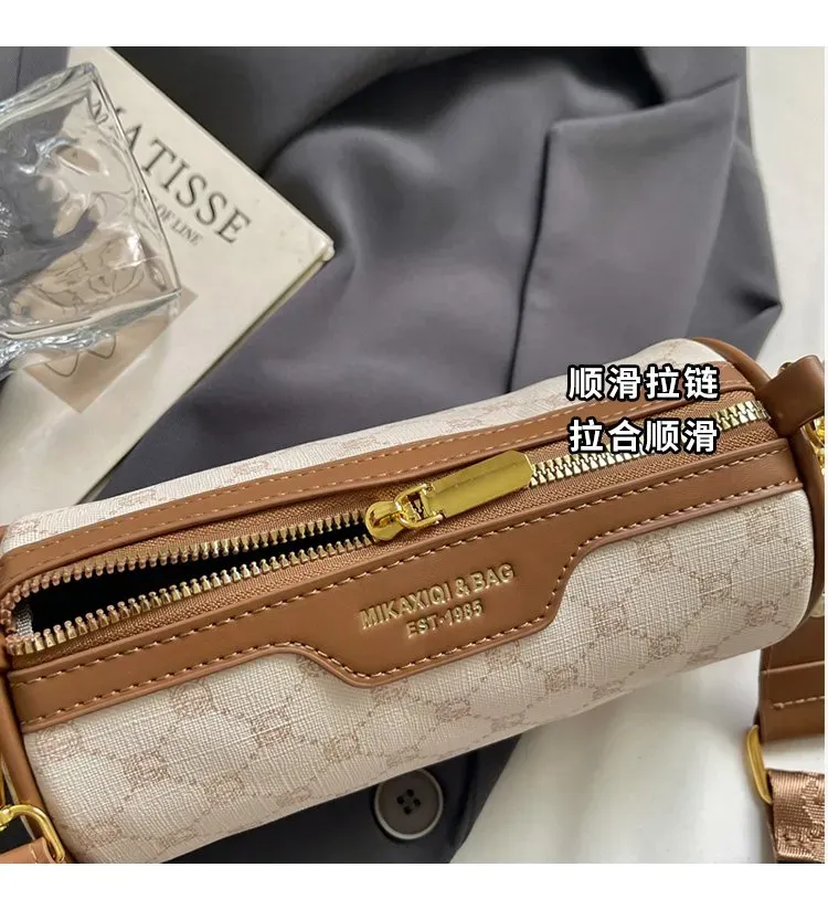 Tas Selempang Wanita Bahan PU Sintetis Motif Print Bentuk Bulat Tali Panjang untuk Reseller