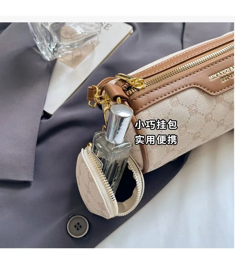 Tas Selempang Wanita Bahan PU Sintetis Motif Print Bentuk Bulat Tali Panjang untuk Reseller