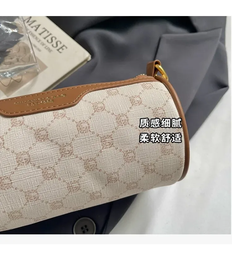 Tas Selempang Wanita Bahan PU Sintetis Motif Print Bentuk Bulat Tali Panjang untuk Reseller