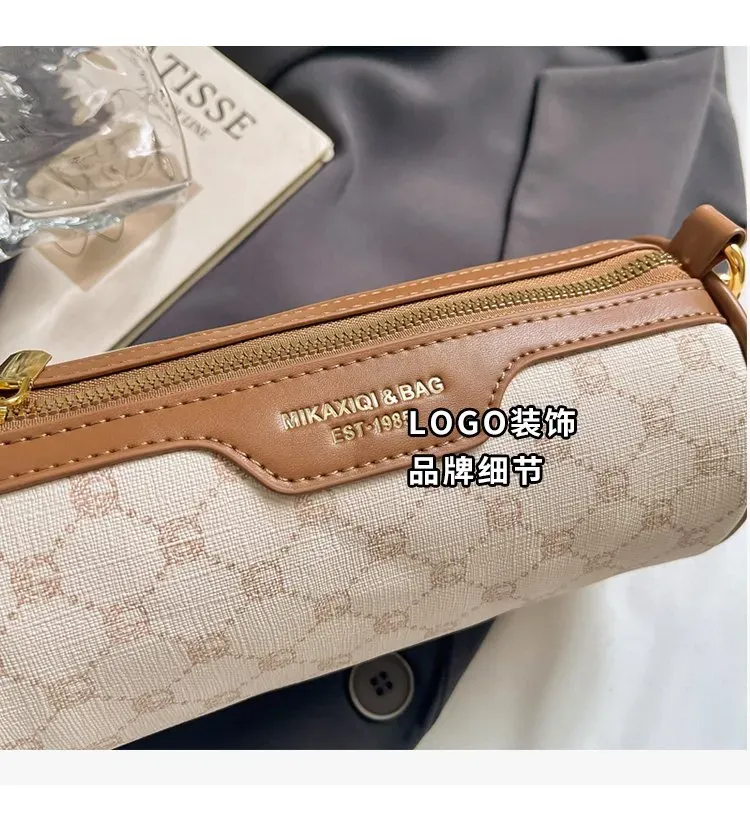 Tas Selempang Wanita Bahan PU Sintetis Motif Print Bentuk Bulat Tali Panjang untuk Reseller