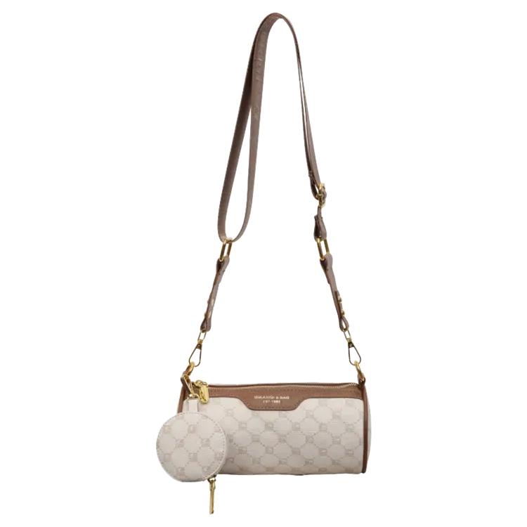 Tas Selempang Wanita Bahan PU Sintetis Motif Print Bentuk Bulat Tali Panjang untuk Reseller