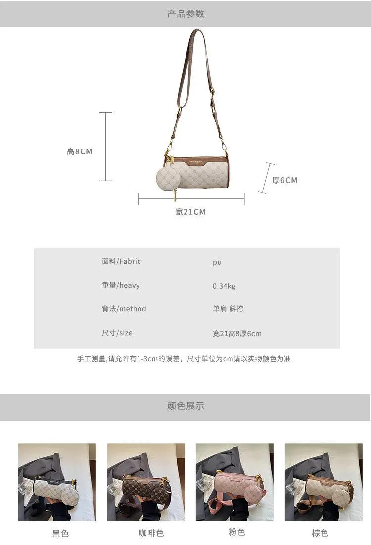 Tas Selempang Wanita Bahan PU Sintetis Motif Print Bentuk Bulat Tali Panjang untuk Reseller