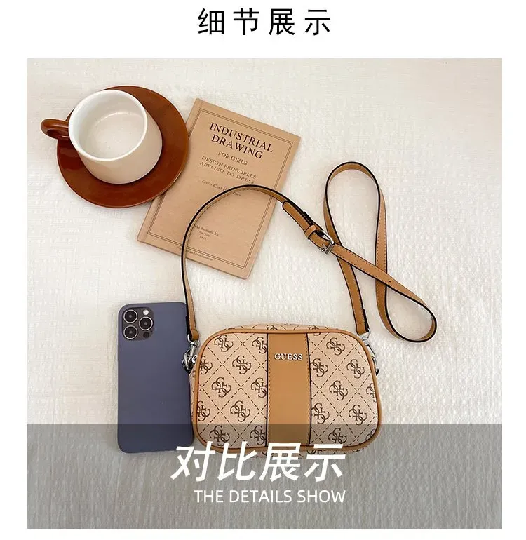 Tas Selempang Wanita Bahan PU Sintetis Motif Print Bentuk Kotak Tali Panjang Resleting Grosir