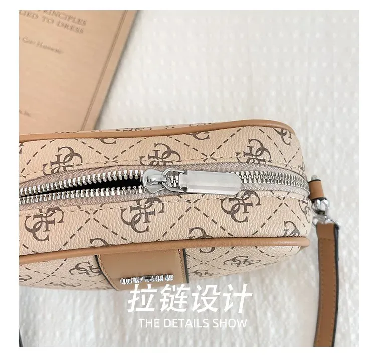 Tas Selempang Wanita Bahan PU Sintetis Motif Print Bentuk Kotak Tali Panjang Resleting Grosir