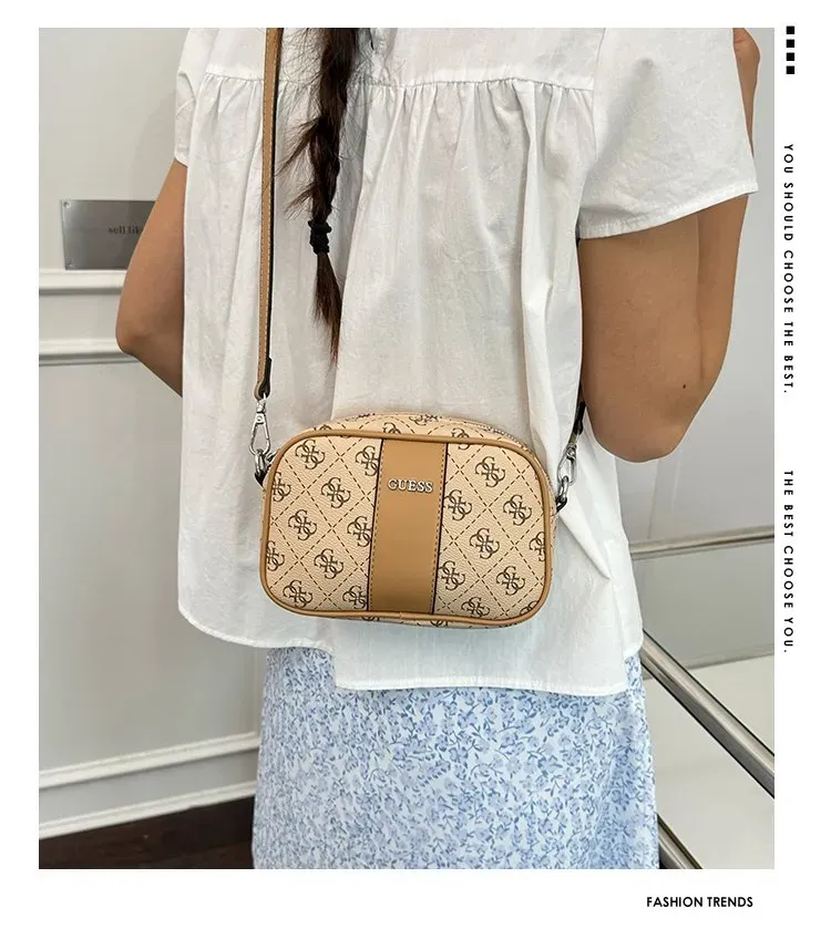 Tas Selempang Wanita Bahan PU Sintetis Motif Print Bentuk Kotak Tali Panjang Resleting Grosir