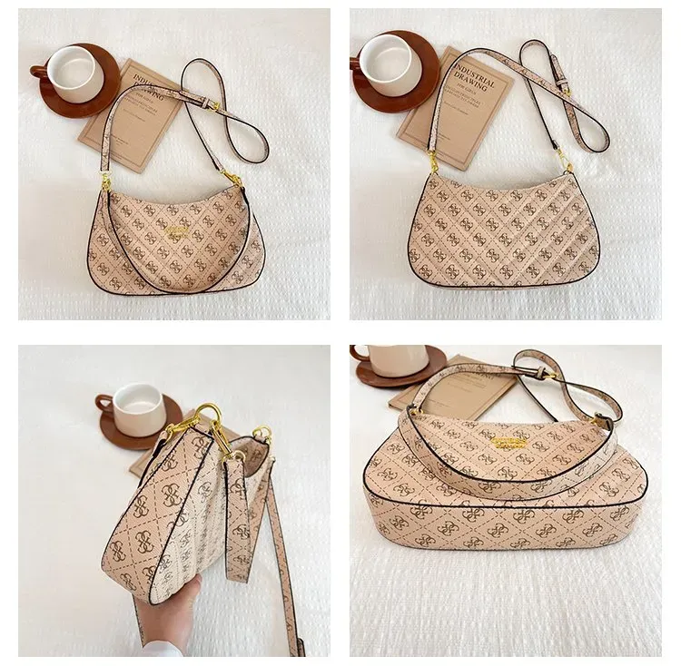 Tas Selempang Wanita Bahan PU Sintetis Motif Print Bentuk Crescent Tali Panjang Grosir Import