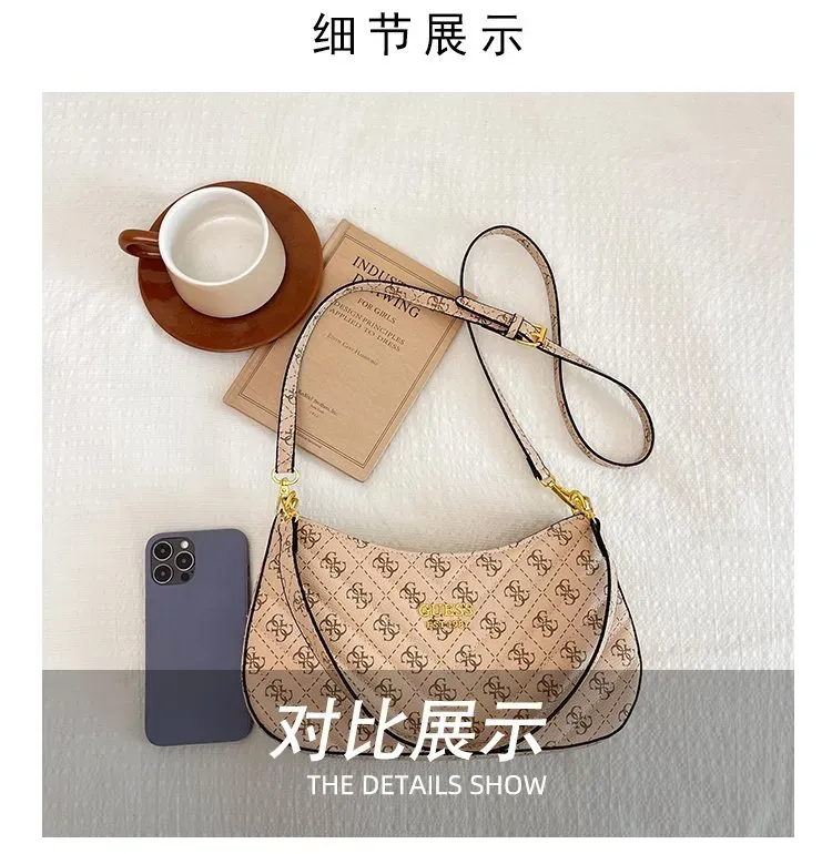 Tas Selempang Wanita Bahan PU Sintetis Motif Print Bentuk Crescent Tali Panjang Grosir Import