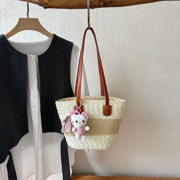 Tas Selempang Wanita Bahan PU Sintetis Motif Square Crochet Berwarna-warni Warna Grosir Import