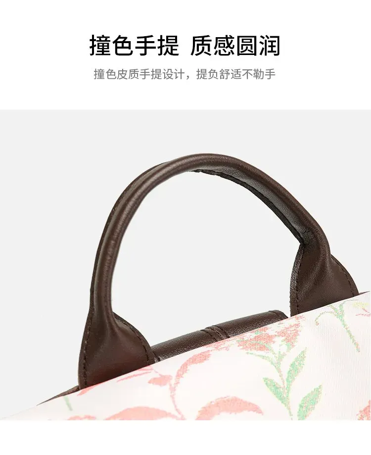 Tas Ransel Wanita Bahan Oxford Motif Floral Warna Putih Bentuk Kotak Tali Lebar Grosir Import