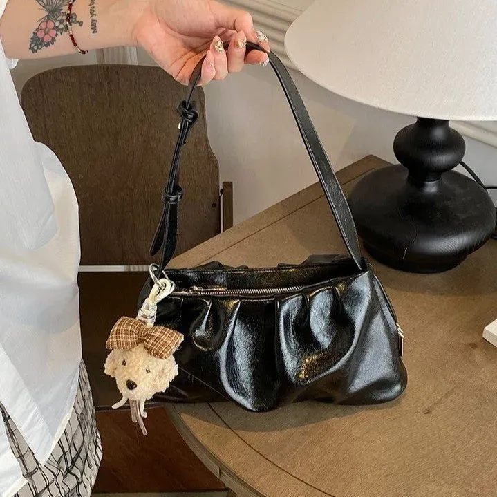 Tas Selempang Wanita Bahan PU Sintetis Polos Warna Hitam Bentuk Kotak Tali Lebar Grosir Import